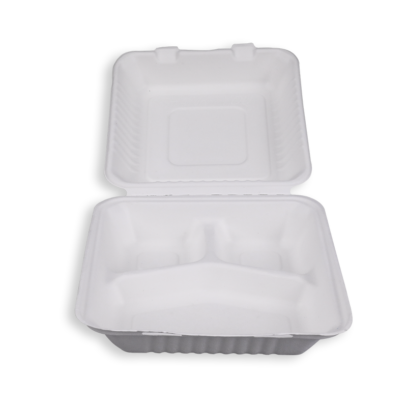 Bagaço de cana-de-açúcar biodegradável de 9'' com 3 compartimentos