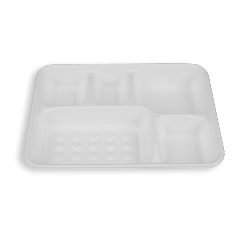 11,1*8,6'' Bagaço de cana-de-açúcar biodegradável 5 compartimentos bandejas longas